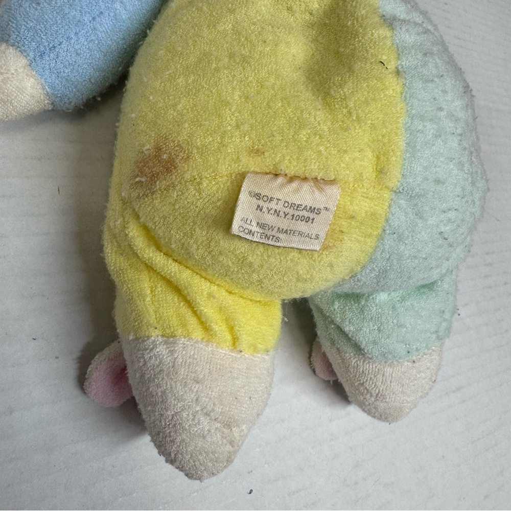 Vintage Soft Dreams Terry Cloth Bear Plush Rattle Toy Bunny Slippers 9” Pastel - Picture 7 of 13